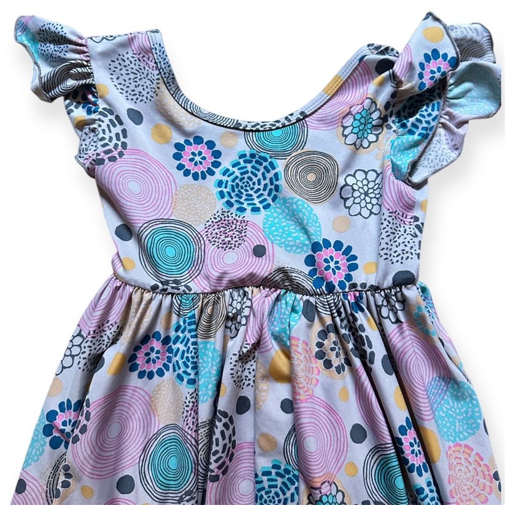 Dot Dot Smile Girls 5/6 Floral Patterned Dress Fluttery Sleeves Flowy Skirt - Picture 3 of 10